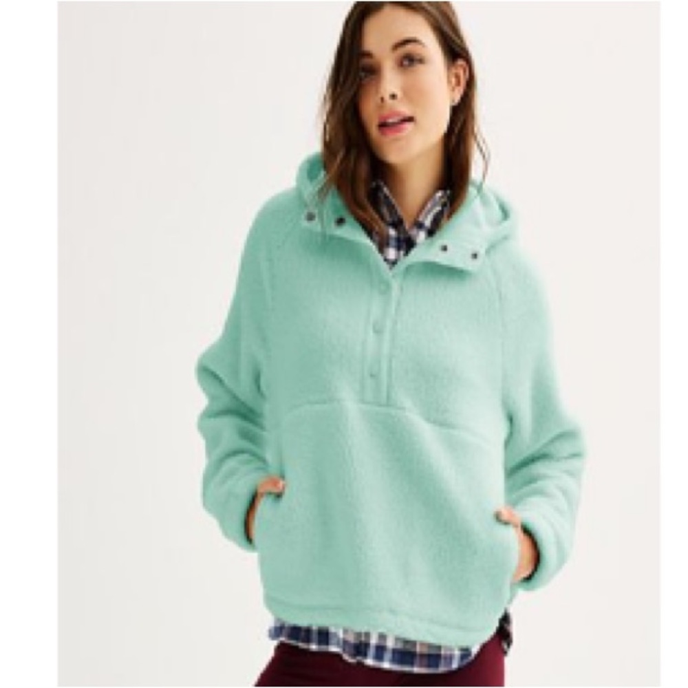 So High Pile Hooded Tunic Snap Pullover Jacket
